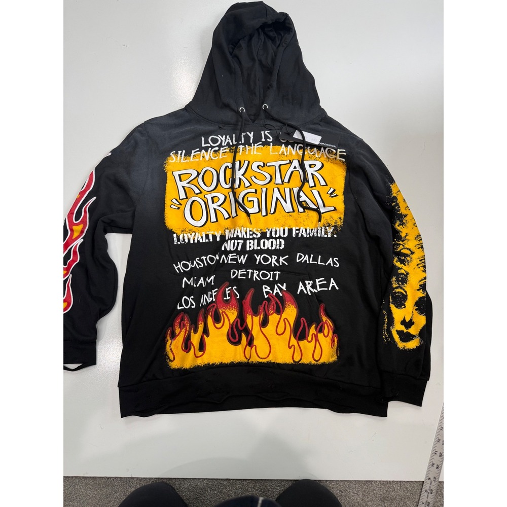 Rockstar Original Mens Hoodie Black Graphic Flame Streetwear XXL New With Tags